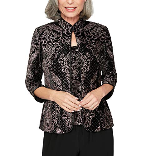 Alex Evenings Women's Jacket and Scoop Tank Top Velvet Twinset Petite Regular, Black/Taupe GLI, XL