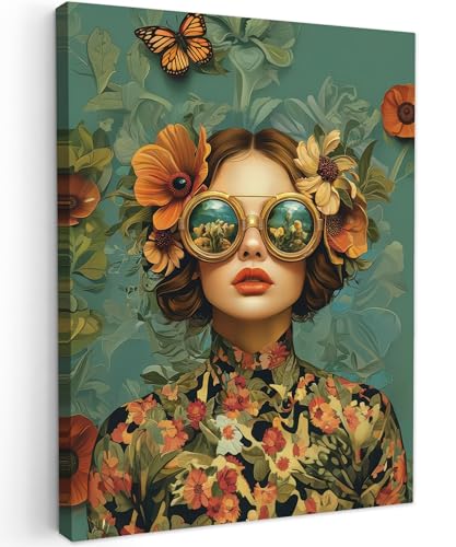 MuchoWow© Impressions sur Toile 50x70 cm Deco Tableau Murale Decoration Salon Peinture Tableaux Chambre Toiles Maison Femme - Fleurs - Papillons - Nature -...
