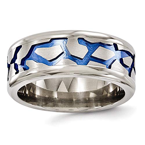 Edward Mirell Titanium with Blue Anodized Brushed and Polished 9mm Wedding Band - Size 11