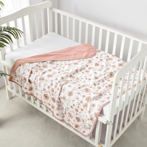 Image of CREVENT 40''X40'' 100% Organic Floral Cotton Muslin Baby Blanket for Newborns, Essential for Baby Shower Birthday Gift - Daisy 100X100cm