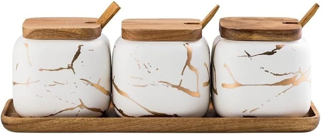 Condiment Jar Seasoning Box Spice Pots Ceramic Sugar Bowl Seasoning Pot Set Spice Container Set with Spoon and Lid Spice Jar Set Seasoning Jar (Black)