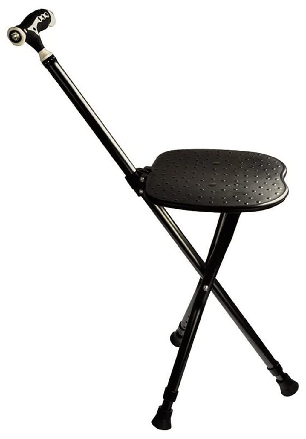 Taburete de bastón plegable, ligero y de altura ajustable, capacidad de 300 libras, de aleación de aluminio grueso, con muletas, asiento de 3 patas, bastón alto con luz LED, unisex para personas may