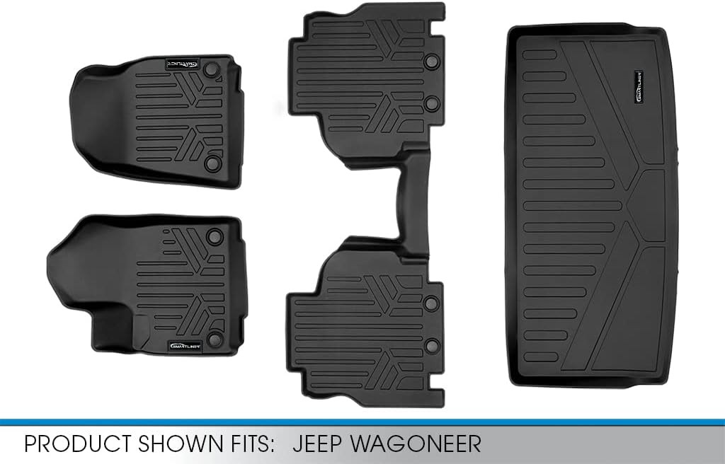 SMARTLINER All Weather Custom Fit 2 Row & Cargo Liner Behind The 3rd Row Floor Mat Liner Set Compatible with 2022-2025 Jeep Wagoneer (7 Passenger Model)
