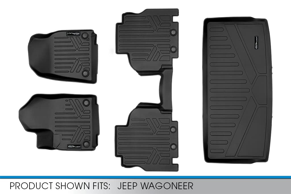 SMARTLINER All Weather Custom Fit Black 2 Row & Cargo Liner Behind The 3rd Row Floor Mat Liner Set Compatible with 2022-2023 Jeep Wagoneer (7 Passenger Model)