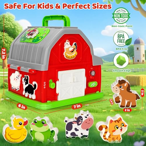 Image of Toddler Toys for 1 2 3 Year Old Boys Girls, Upgraded Musical Farm Animal Barn Toy Gifts, Montessori Fine Motor Skill Learning & Educational Toys, Christmas Birthday Gift for Baby 12-18 Months+