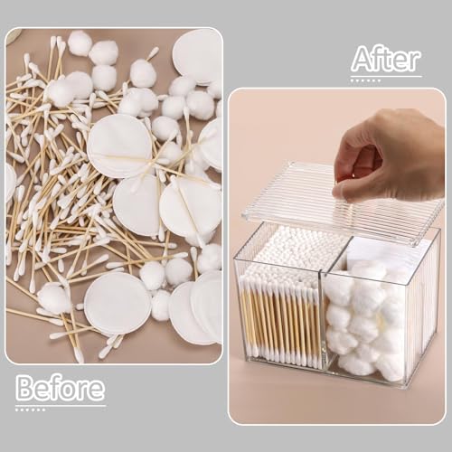 Image of Tbestmax Qtip Holder Dispenser 3-Section Clear Bathroom Container Organizer 3 Grids Cotton Swab /Pad /Ball Holder Container Cosmetics Storage for Vanity
