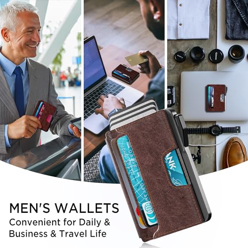 Wallet for Men - Slim Leather Mens Wallet Pop up Card Holder with Money Clip,Credit Card Slots,ID Window - RFID Blocking Minimalist Wallet (Brown Red)2