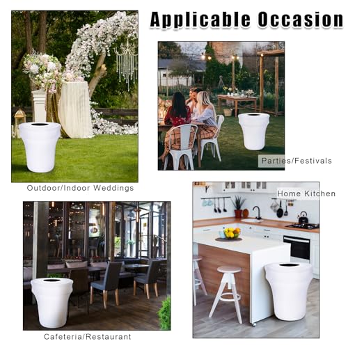 Image of BSTKEY 6 Pack 32 Gallon Stretch Spandex Trash Can Cover, Outdoor Waste Container Bin Cover, Round Garbage Can Covers for Kitchen Wedding Party Commercial Fundraiser Decor, Without Trash Can (White)