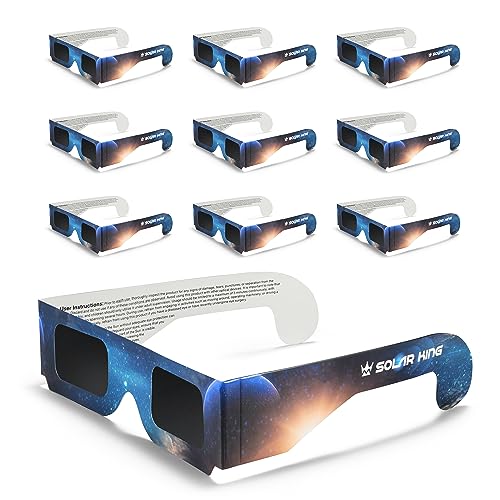 Medical king Solar Eclipse Glasses 10 pk ISO 12312-2 and CE Certified Glasses For Safe View Solar Eclipse 2026 The Eclipse August 12, 2026 With 2 Phone Lenss