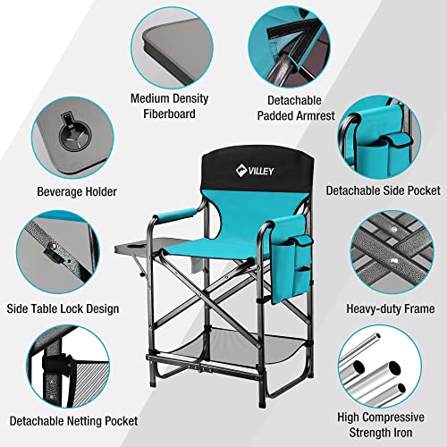 VILLEY Silla de director alta, silla plegable para camping con reposapiés miniatura 6