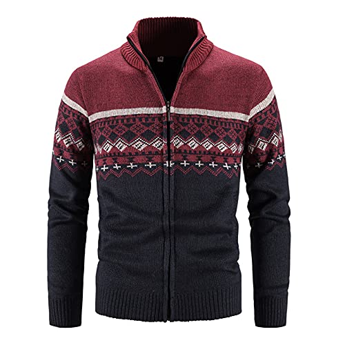 Cardigan pour homme de coupe ajustée en tricot premium doublé de polaire douce couleur vin