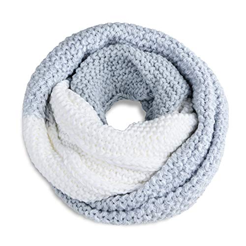 Neverless® Damen Loopschal Strickschal Schlauchschal Winterschal Grobstrick zweifarbig hellblau-weiß
