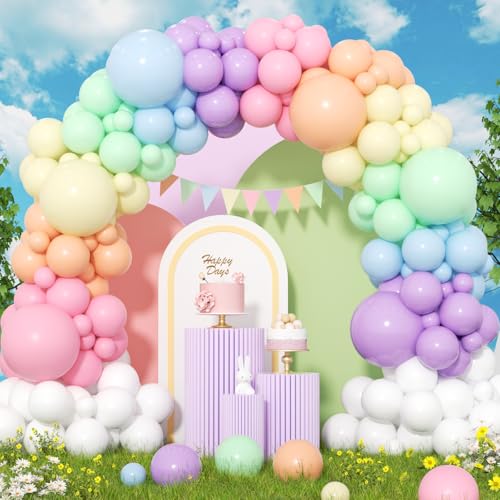 EICUECUE 426Pcs Pastel Balloon Arch Kit - 7 Macaron Assorted Colors Balloon Garland Kit for Birthday Party Kids Girls Baby Shower Wedding Anniversary Pride Easter Rainbow Supplies Party Decorations