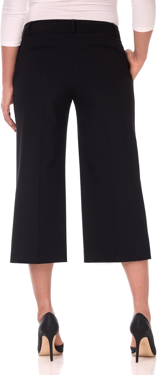 Rekucci Women's Desk to Dinner Wide Leg Flowy and Stretchy Chic Capri