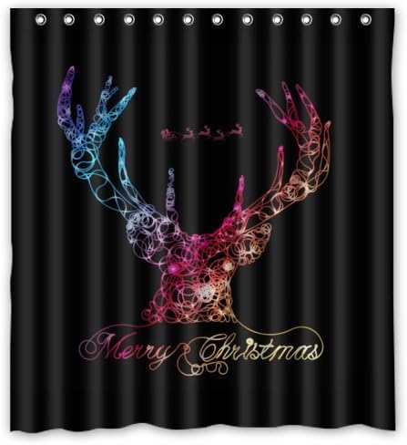 66"(w) x 72"(h) Christmas Reindeer Theme Painting 100% Polyester Bathroom Shower Curtain Shower Rings Included, Merry Xmas Christmas Eve, Great Decoration for Christmas