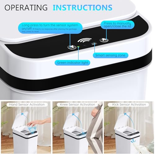 Image of Bathroom Small Trash Can with Lid, Automatic Garbage Can, 2.6 Gallon | 3 Pack Touchless Slim Waterproof Motion Sensor Smart Trash Bin for Bedroom, Office, Living Room-White