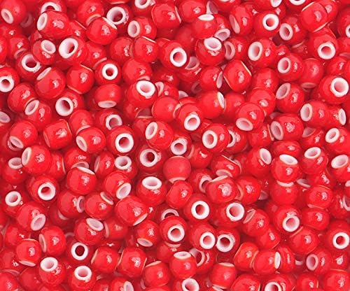 Czech Glass Beads 6/0 White Hearts Red - 250g Bulk Bag by Preciosa (Jablonex)