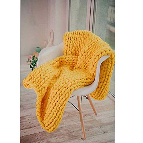 Dongbin Manta Gruesa de Punto, Tejido Manta, Manta Gruesa Tejer, Tejer a Cuadros, Chunky Manta, Colcha de Ganchillo, Manta de Punto Grueso,Amarillo,60 * 80cm