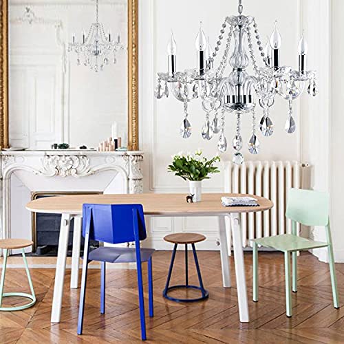 Beirio Modern Contemporary Elegant K9 Crystal Glass Chandelier Luxurious 6 Lights Pendant Ceiling Lighting Fixture For Living Room Bedroom And Dining Rome Chrome Easy To Install (21.7× 19.7 Inch) #TOP6