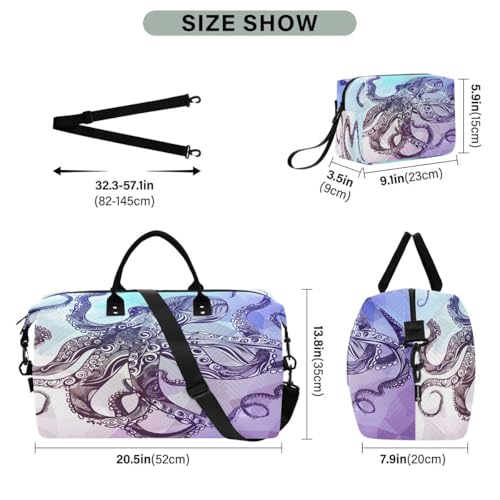 Funny Kraken Fish Travel Duffle Bag Gym Bag Weekender Bags with Toiletry Bag Travel Trip Tote Bag3