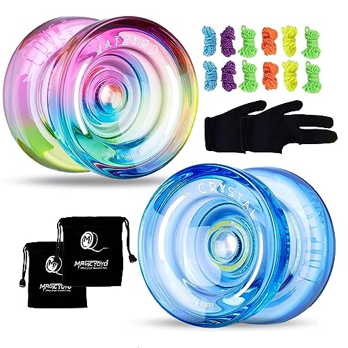 Image of MAGICYOYO Pack of 2 Responsive Yoyos for Kids Beginners, K2 Crystal Yo-yos with 2 Yo Yo Gloves, 2 Yo yo Bags, 12 Yo yo Strings (Crystal Blue+Blue Pink Yellow)