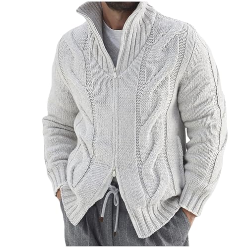 Men Quarter Zip Pullover Sweater Cable Knit Stand Collar Casual Textured Knitwear 2025 Fashion Winter Top