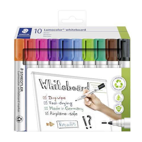STAEDTLER - Lumocolor whiteboard marker 351-10 marqueurs effaçables à sec tableau blanc - Etuicarton - Pointe ogive 2 mm - Assortis - 351 C10
