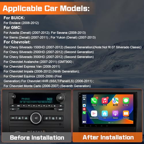 Image of Junsun 4Core 64GB ROM Car Radio Stereo for Chevy Silverado Tahoe GMC Sierra Yukon 2007-2013, Android 13 with CarPlay Android Auto Bluetooth GPS Navigation Backup Camera, 8 Inch IPS Touch Screen