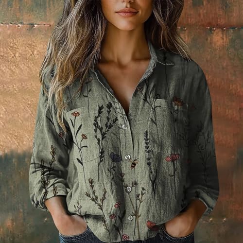 S-5XL Boho Tops for Women Long Sleeve Vintage Retro Floral Print Blouses Ladies Vintage V Neck Button Down Shirts2