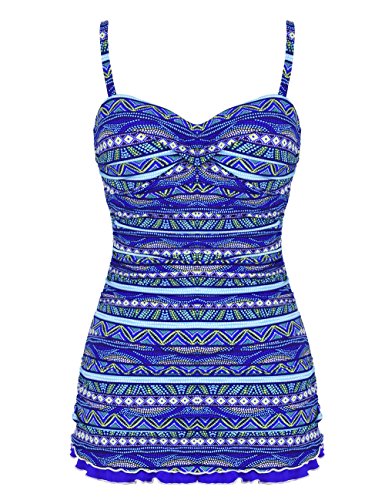 Hilor Women's One Piece Swimsuits Tummy Control Swimwear Ruffle Swimdress with Panty Blue 12 - Image 3