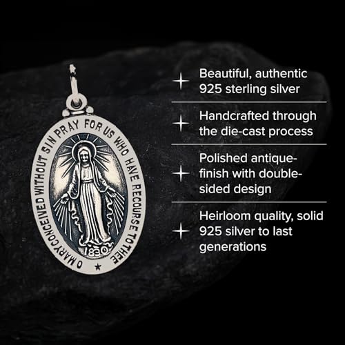 RP 925 Sterling Silver Miraculous Medal Necklace for Women & Men, Authentic & Pure Silver Pendant with 18 inch 925 Sterling Sliver Curb Chain, Stunning Miraculous Medal Virgin Mary Pendant Necklace2