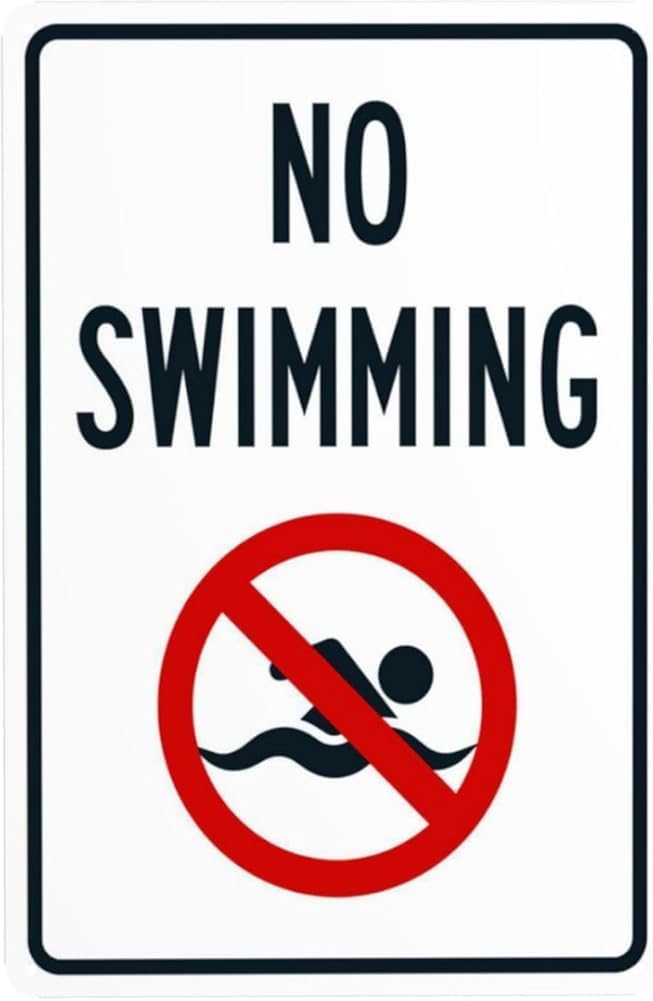 No Swimming With Prohibited Symbol Warning Sign Metal Signs For Business Home Outdoor Indoor Road Yard Garage Street Wall Safety Caution Decor Gift For Women Men 8x12 Inch