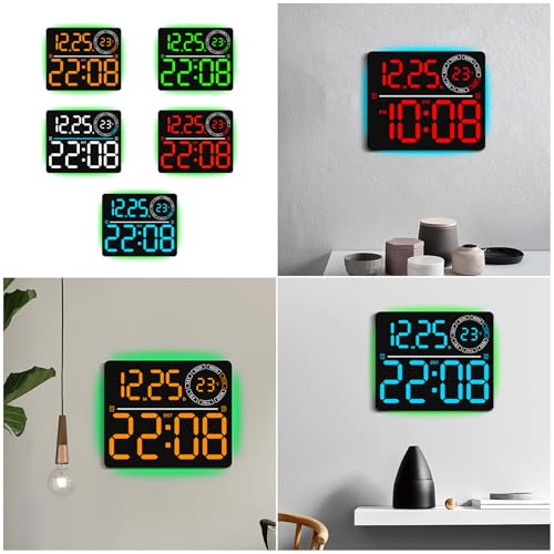 Grande horloge murale numérique avec télécommande à intensité variable - 3