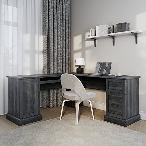 BELLEZE Modern Corner L-Shaped Home Office Computer Laptop Desk or Writing Study Workstation with Keyboard Tray, Two Drawers and Cabinet - Barlow (Rus