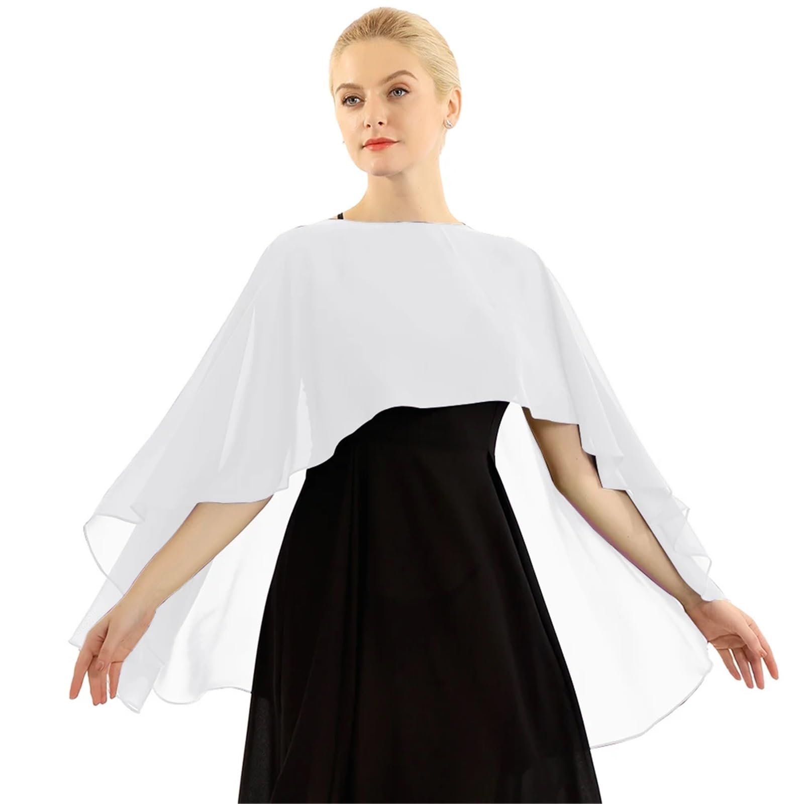 HEUchuan Wedding Dress Shawl Women Wedding Bridal Cape Soft Lightweight Chiffon Shawl(White)
