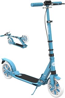 OFFA Folding Adult Scooter,scooters For Kids Teens 10 Years And Up Trick Scooters Aluminum Alloy Frame, Height Adjustable,Double Shock Absorption Sports & Outdoors Max Weight 220lbs (Color : Blue)