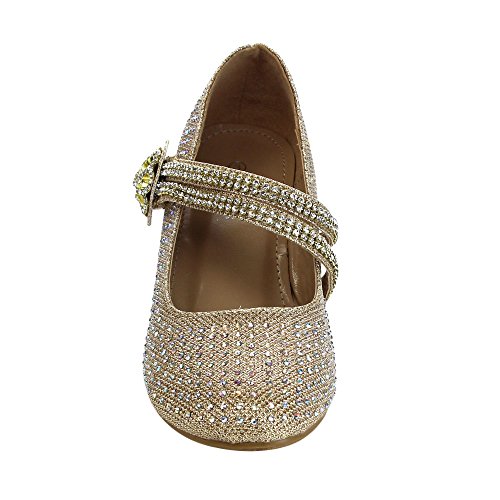Link Justice-06 Children Girl Comfort Rhinestone Ankle Strap Kitten Heel Pumps3
