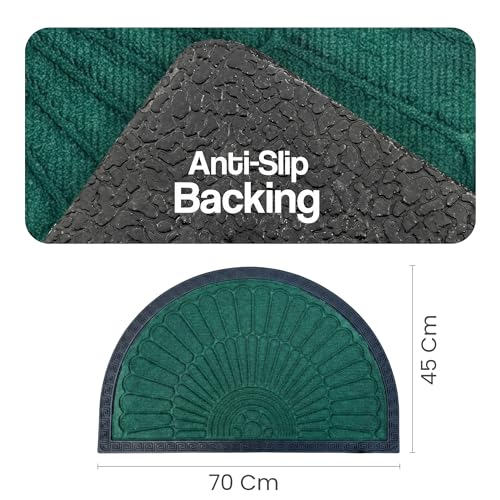Image of Yellow Weaves Semi Circle Door Mat for Home Entrance, Half Moon Outdoor Rubber Mat - Non-Slip, Anti Skid Half Circle Foot Mat, Dirt Trapper, Heavy-Duty, Waterproof Main Doormat, 45x70 cm | Green