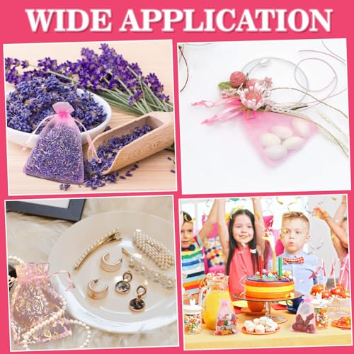 Image of Sukh 100 Pink Organza Bags 4 inchx6 inch - Small Organza Sachet Jewelry Gift Favor Bags Drawstring Mesh Bags Gifts Valentines Wedding Eid Mubarak Halloween Eve Christmas New Year Party Candy Fruit Wrap