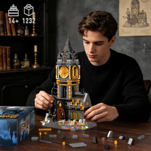Image of Vziimo Magic Clock Tower Building Set, Gothic Haunted House Decor Model Kit with Black Cat & Animals, Medieval Castle MOC Creator Gift for Adults Teens Age 14+ (1232 PCS)