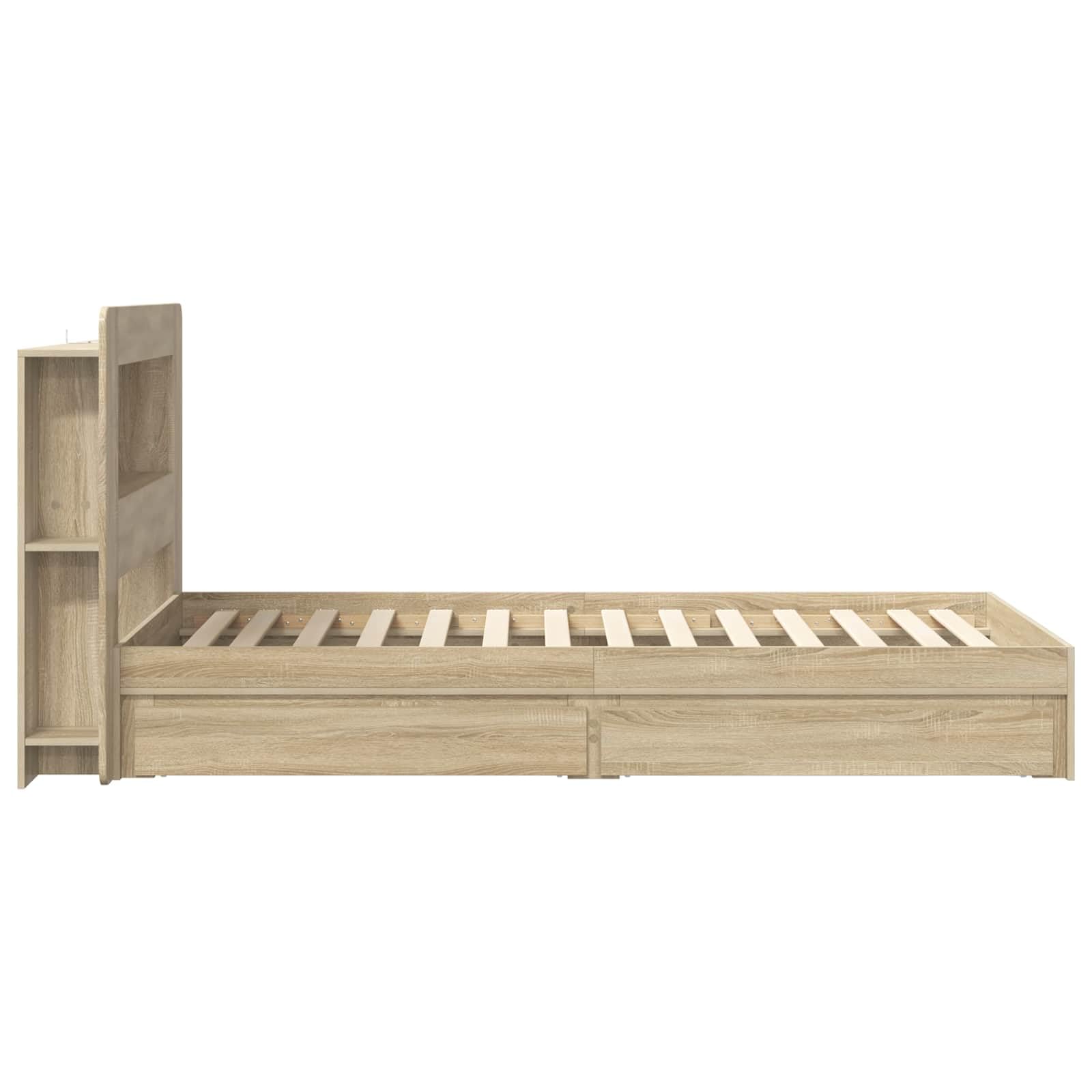 Rovere Sonoma letto singolo con cassetti 75x190 cm | Telaio letto con cassetti Rovere Sonoma 75x190 cm contenitore integrato letto singolo
