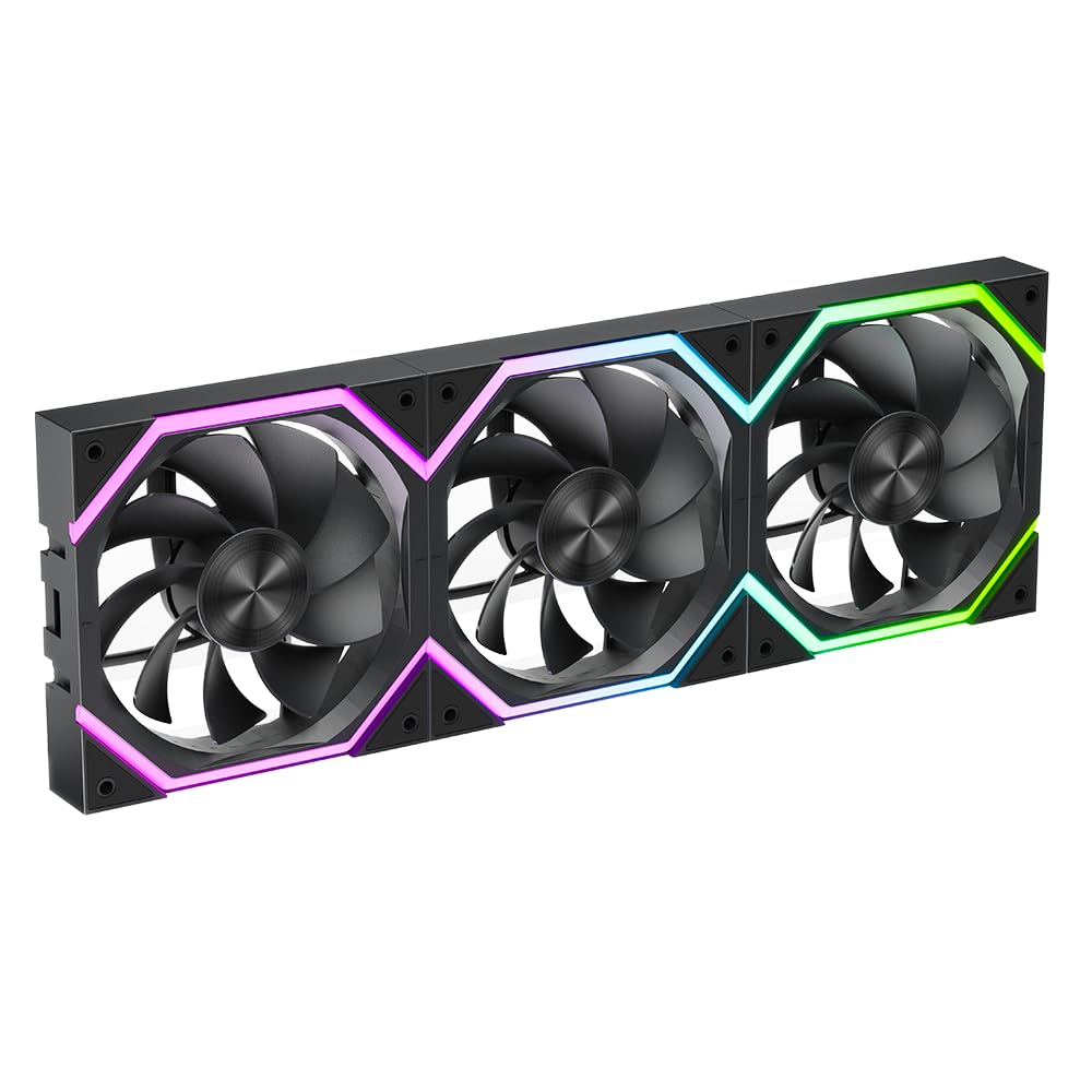 TZMRIT Build Blocks Daisy Chain RGB PC UNI Ventola 120mm [3 pezzi] HDB 62.36 CFM/2000 RPM 5V3PIN ARGB e PWM 12V4PIN (Black Reverse Flow)