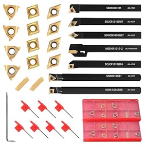 28Pcs Metal Lathe Cutting Tools, 8mm Shank Wood Turning Accessories, with 7 Boring Bars, 14 Carbide Inserts, for External Turning, Grooving, Threading, and Internal Boring on Mini Lathe Machine