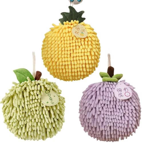 yaocoral 3 Pack Cute Fuzzy Chenille Hand Towel Ball with Hanging Loops