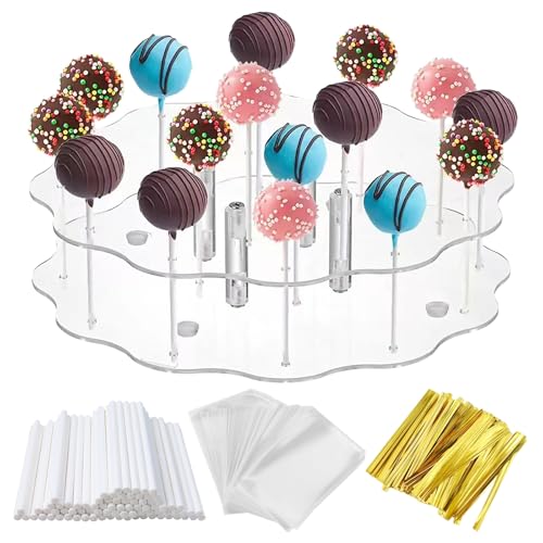 EACHPT Support à Cake Pop,16 trous Support à Sucettes avec 100 Bâtonnets de Cake Pop,100 sacs de...