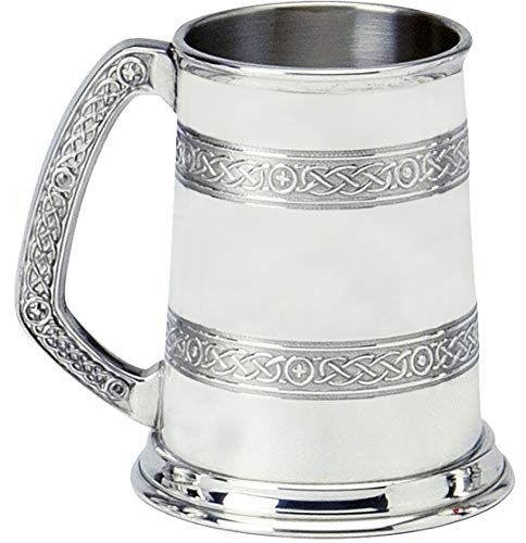 I LUV LTD Pewter Tankard Handmade 1pt Celtic Lines Polished Finish Engravable
