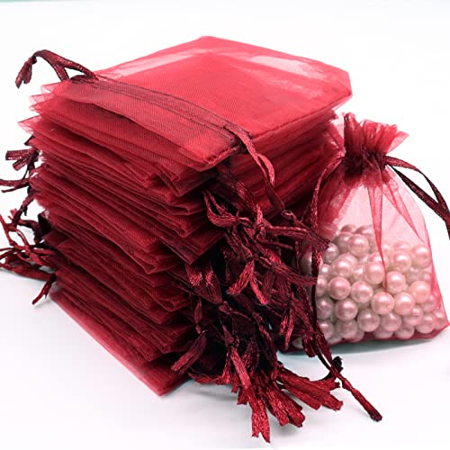 Leeyunbee 100PCS 7x9cm Bolsa de Organza Rojo, Bolsitas de...