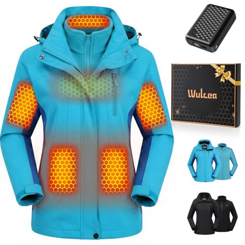 Wulcea Women Heated Jacket Battery Pack Included Waterproof Ski Snow Snowboard North Coat Horse Riding Gear Hiking Essentials Backpack Accessories Gift Car Rv Equipment Road Trip Stuff Winter Fashion