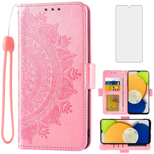 Étui portefeuille Samsung Galaxy A03 avec protection écran verre et porte-cartes cuir