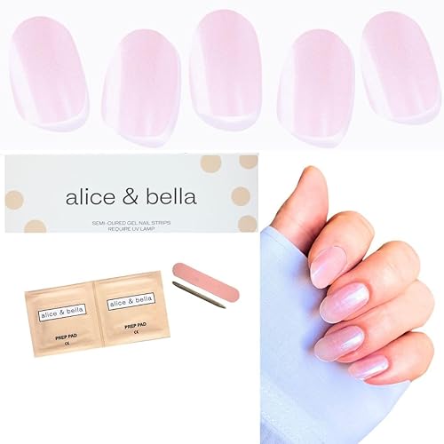 ALICE & BELLA Tiras de uñas de gel semicuradas para el día de San Valentín, 20 calcomanías de gel rosa esmaltado brillante, uso con lámpara de luz
